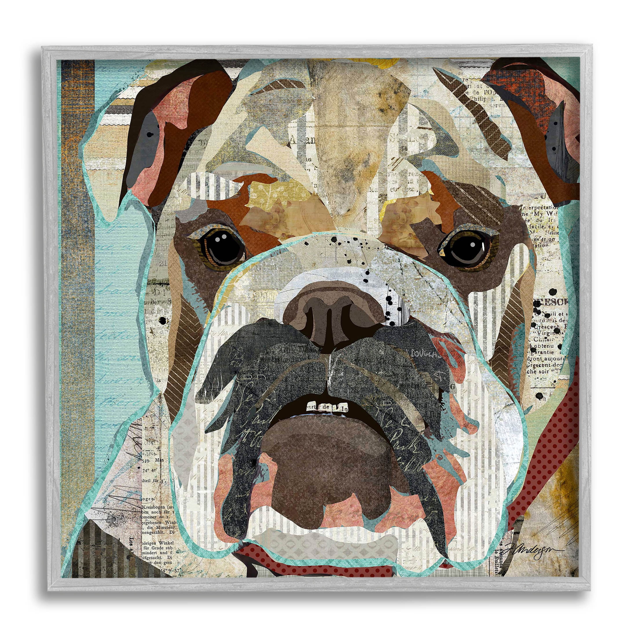 Stupell Industries Bulldog Pet Portrait Text Collage Graphic Art Gray Framed Art Print Wall Art, Design by Traci Anderson