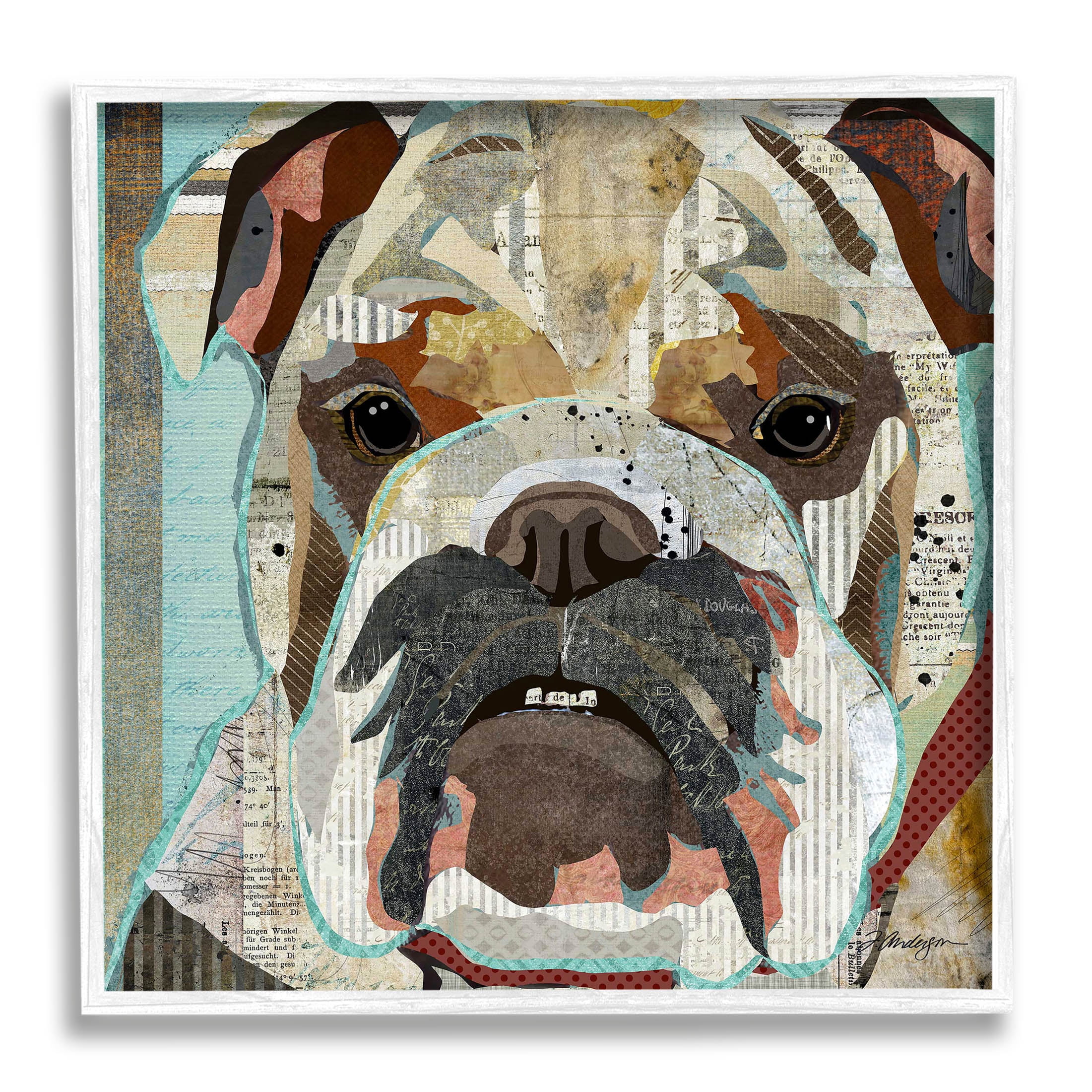 Stupell Industries Bulldog Pet Portrait Text Collage Graphic Art White Framed Art Print Wall Art, Design by Traci Anderson