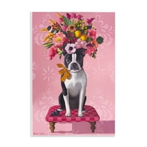 Stupell Industries Bulldog & Pink Bouquet Animals Painting Unframed Art Print Wall Art, 10 x 15