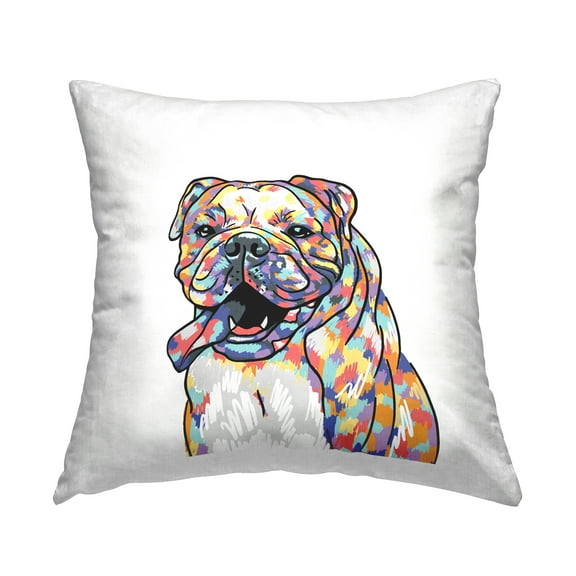 Stupell Industries Bulldog Portrait Abstract Hues Square Decorative Printed Throw Pillow, 18 x 18