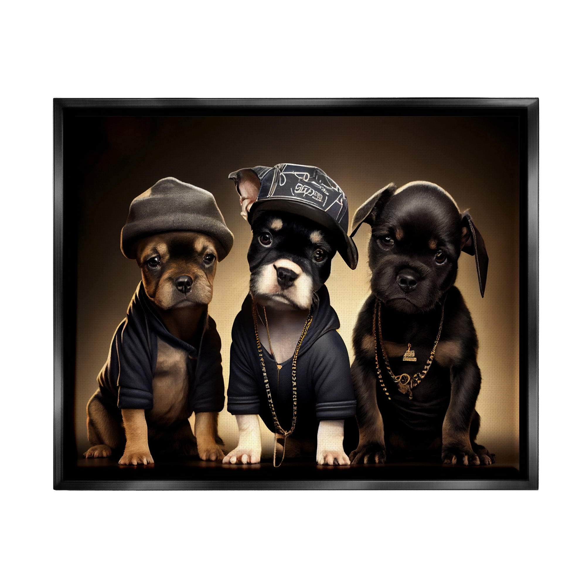 Stupell Industries Bulldog Puppies Urban Outfits Animals & Insects Painting Black Floater Framed Art Print Wall Art