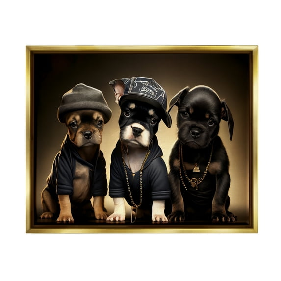Stupell Industries Bulldog Puppies Urban Outfits Animals & Insects Painting Gold Floater Framed Art Print Wall Art