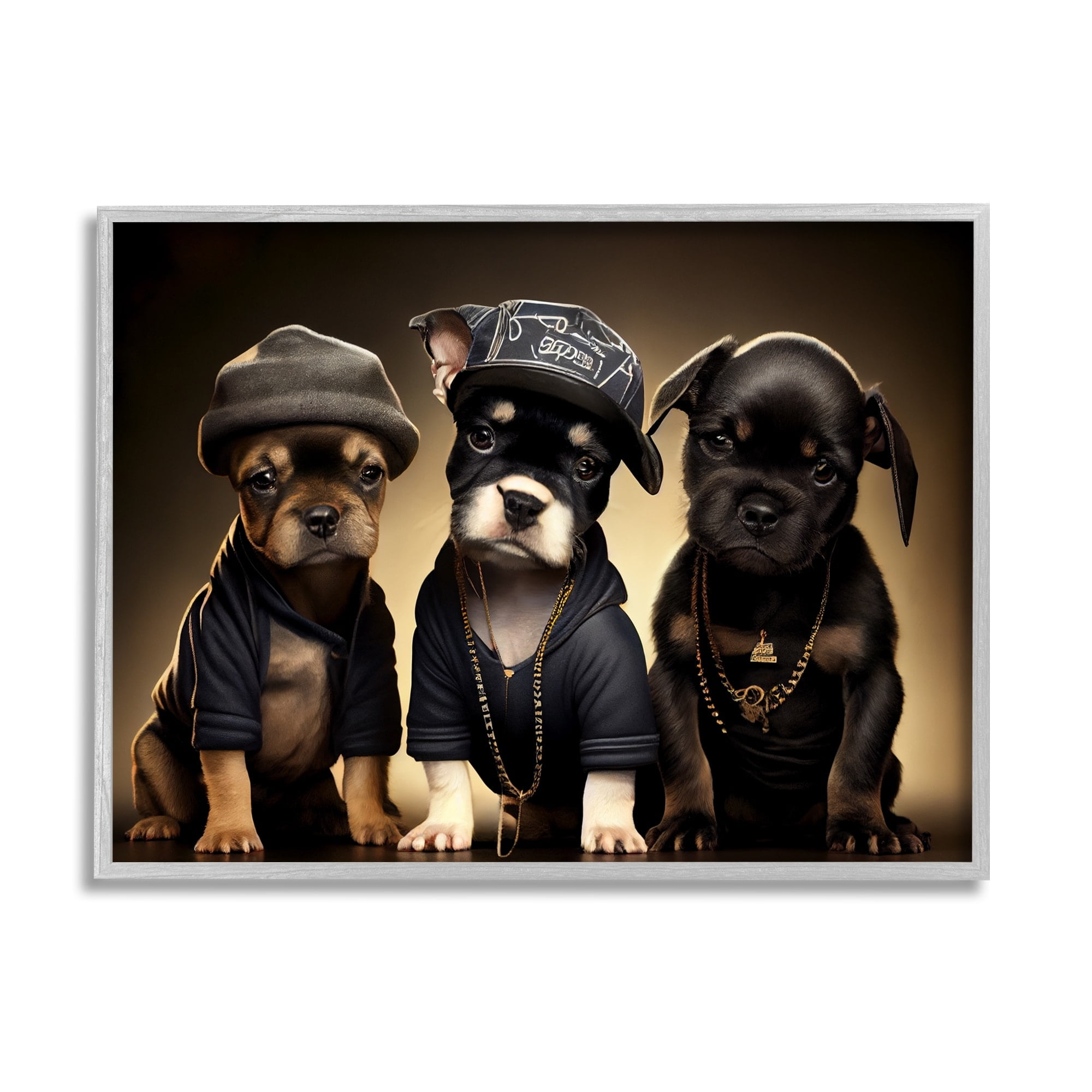 Stupell Industries Bulldog Puppies Urban Outfits Animals & Insects Painting Gray Framed Art Print Wall Art