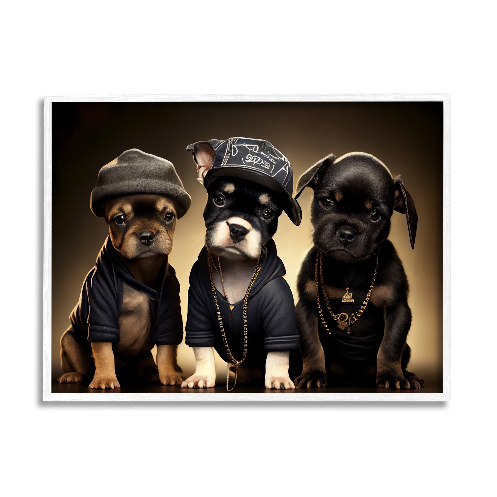 Stupell Industries Bulldog Puppies Urban Outfits Animals & Insects Painting White Framed Art Print Wall Art