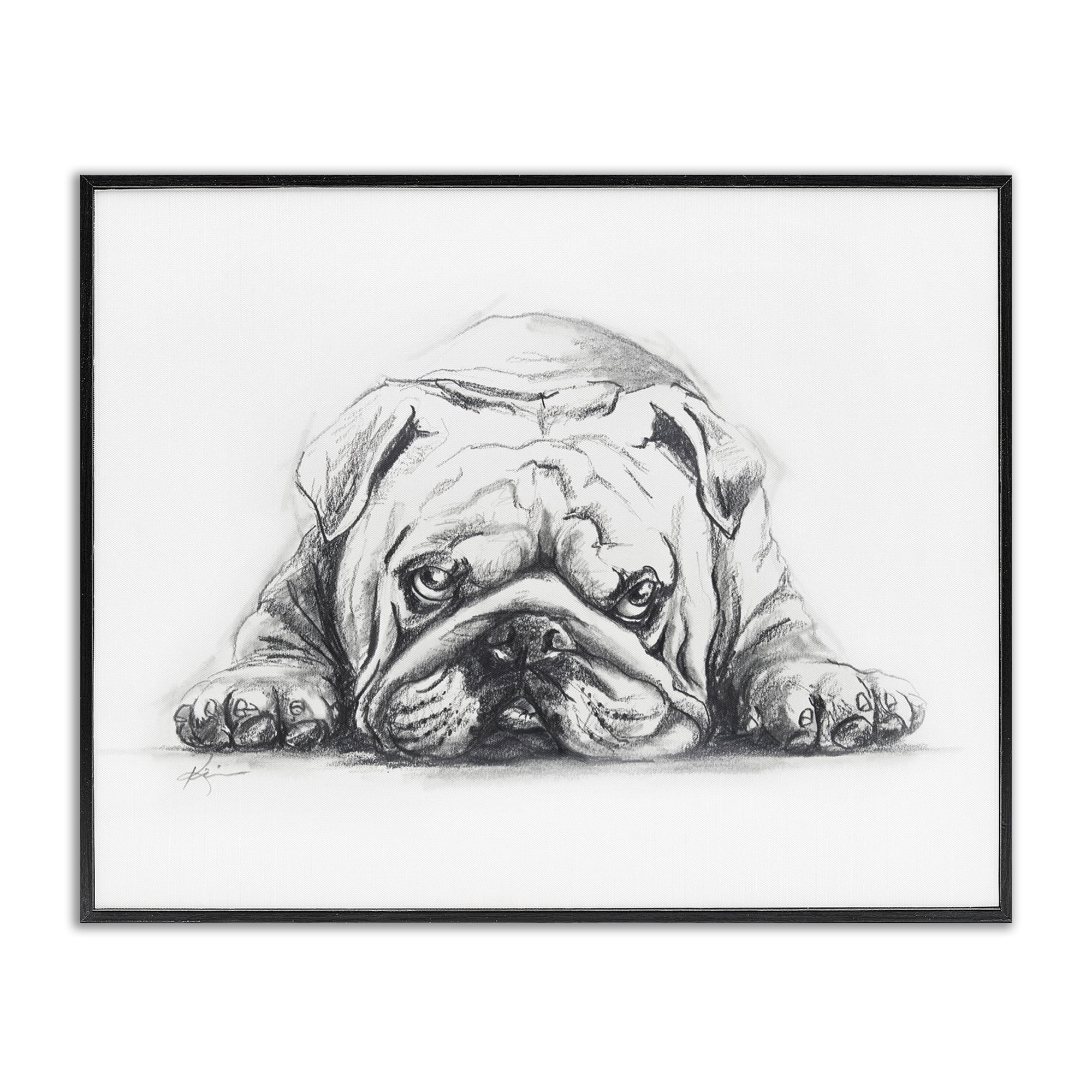 Stupell Industries Bulldog Puppy Naptime Animals Drawing Black Framed Art Print Wall Art, 30 x 24
