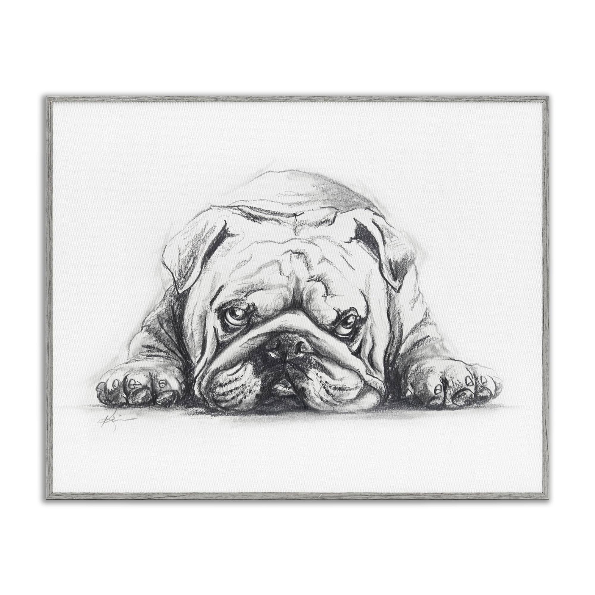 Stupell Industries Bulldog Puppy Naptime Animals Drawing Gray Framed Art Print Wall Art, 14 x 11
