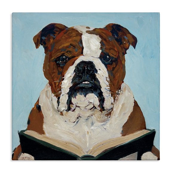Stupell Industries Contemporary Bulldog Reading Book Canvas Art, 36 x 36, by Studio Bautista