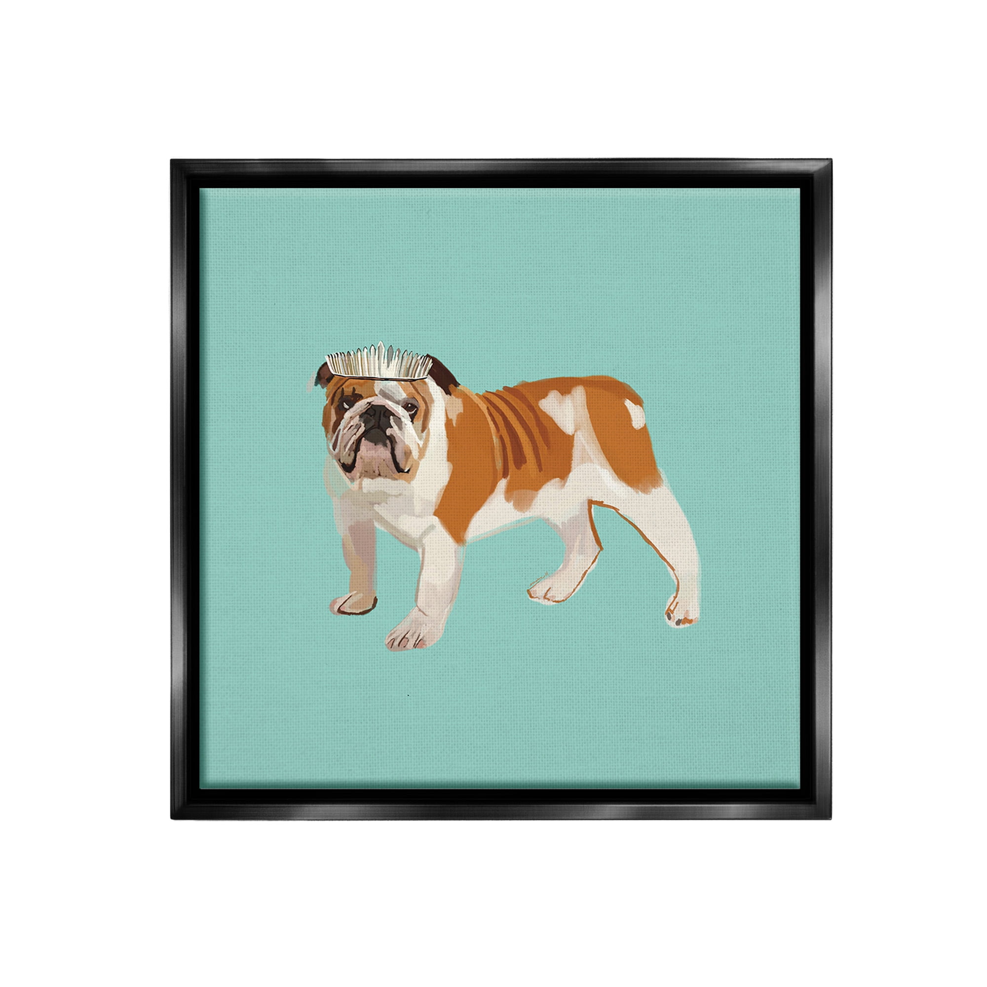 Stupell Industries Bulldog Wearing Tiara Animals & Insects Painting Black Floater Framed Canvas Art Print Wall Art, 25 x 25