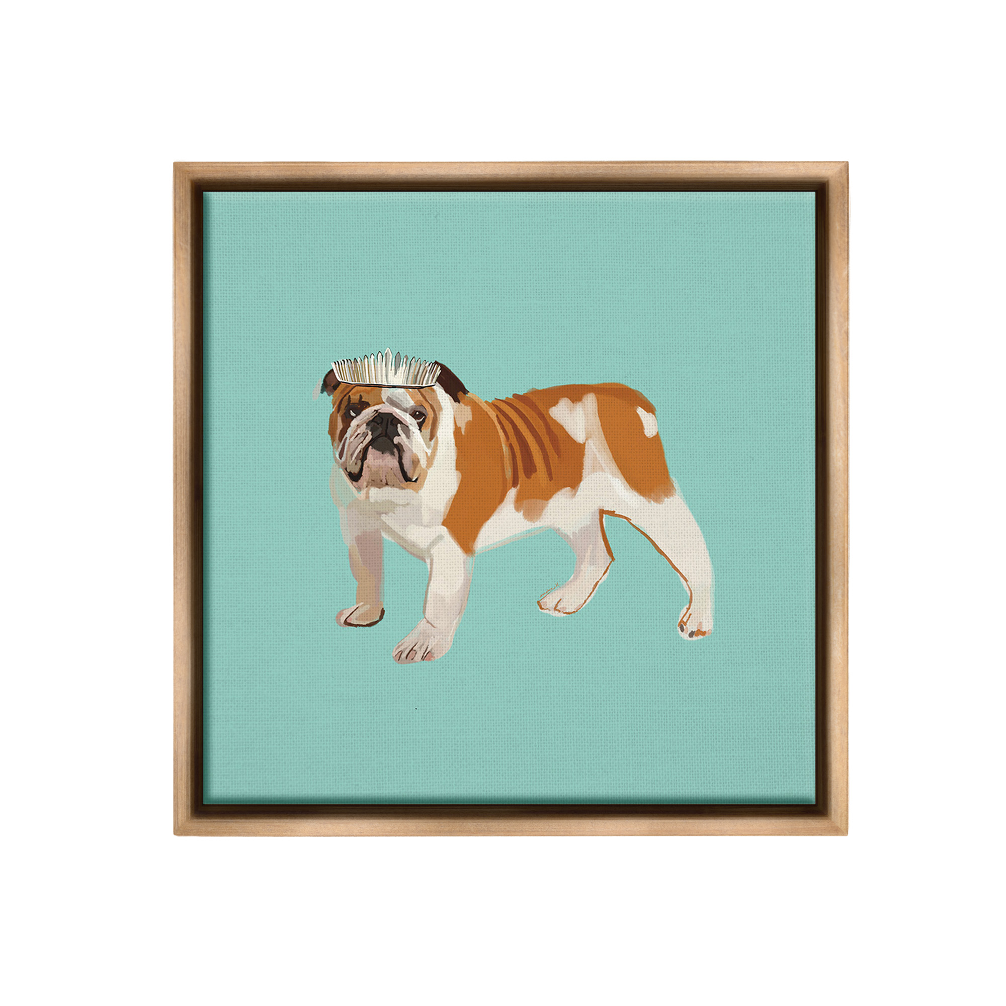 Stupell Industries Bulldog Wearing Tiara Animals & Insects Painting Brown Floater Framed Canvas Art Print Wall Art, 18 x 18