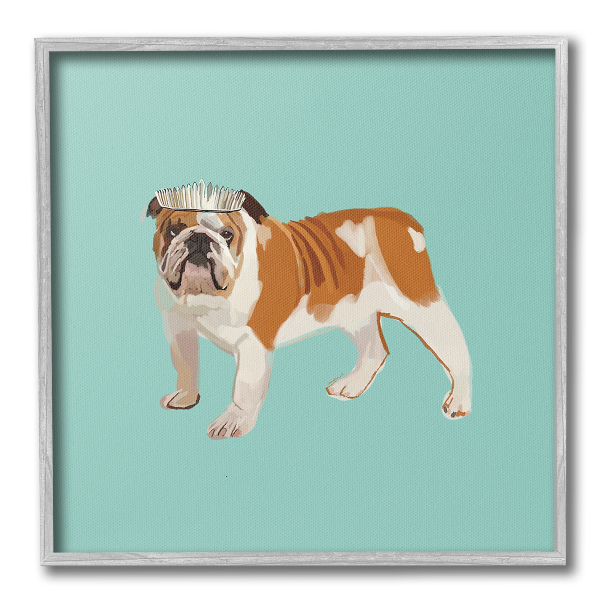 Stupell Industries Bulldog Wearing Tiara Animals & Insects Painting Gray Framed Art Print Wall Art, 12 x 12