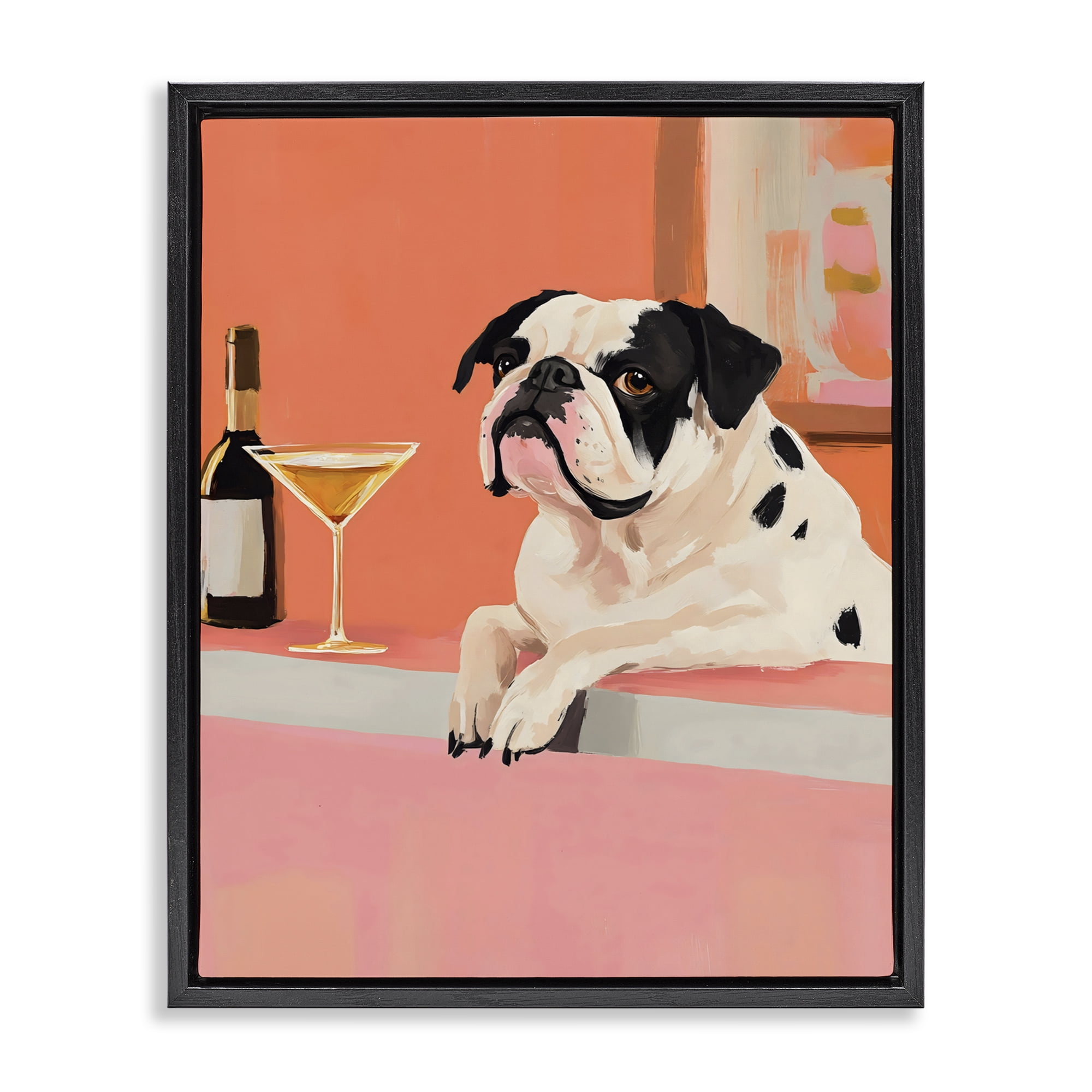 Stupell Industries Bulldog at Martini Lounge Black Framed Floater Canvas Wall Art, design by The Prints Vibe