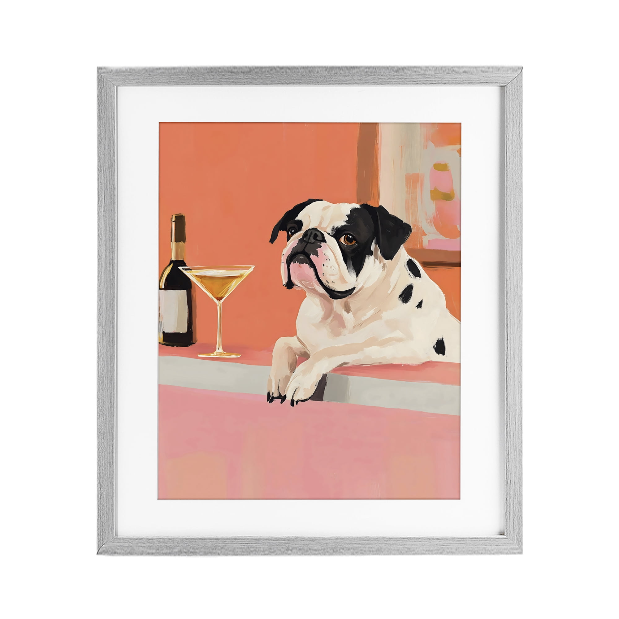 Stupell Industries Bulldog at Martini Lounge Gray Framed Print Under Glass, design by The Prints Vibe