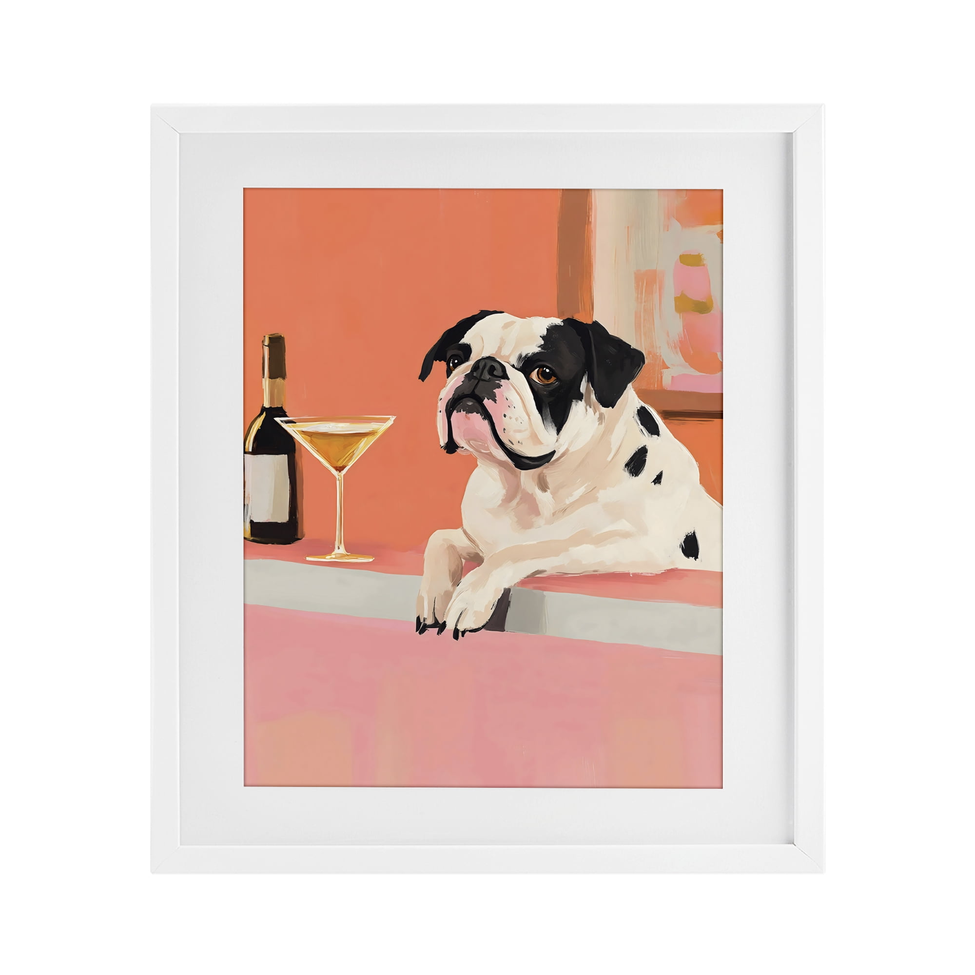 Stupell Industries Bulldog at Martini Lounge White Framed Print Under Glass, design by The Prints Vibe