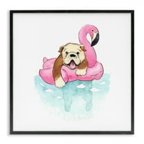 Stupell Industries Bulldog in Pool Float Animals Painting Black Framed Art Print Wall Art, 12 x 12