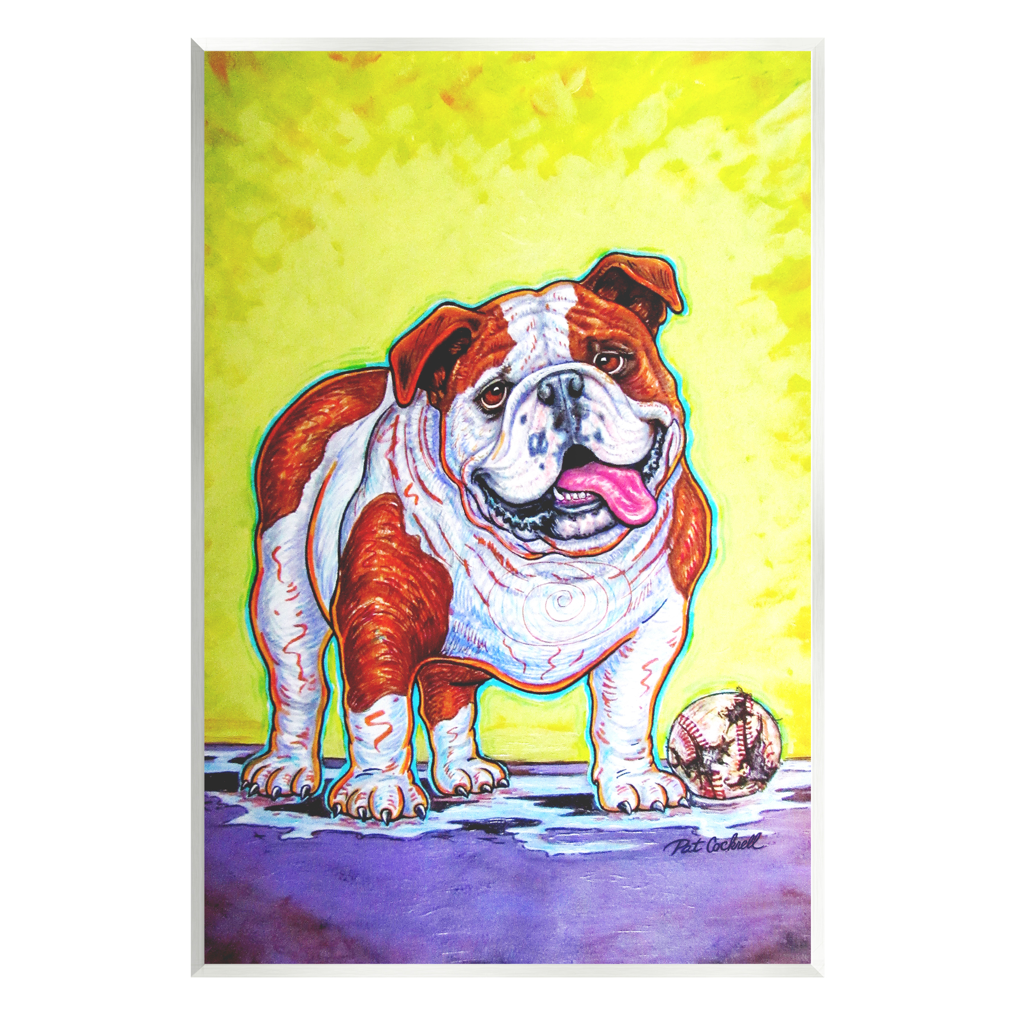 Stupell Industries Bulldog with Baseball Animals & Insects Painting Unframed Art Print Wall Art, 13 x 19