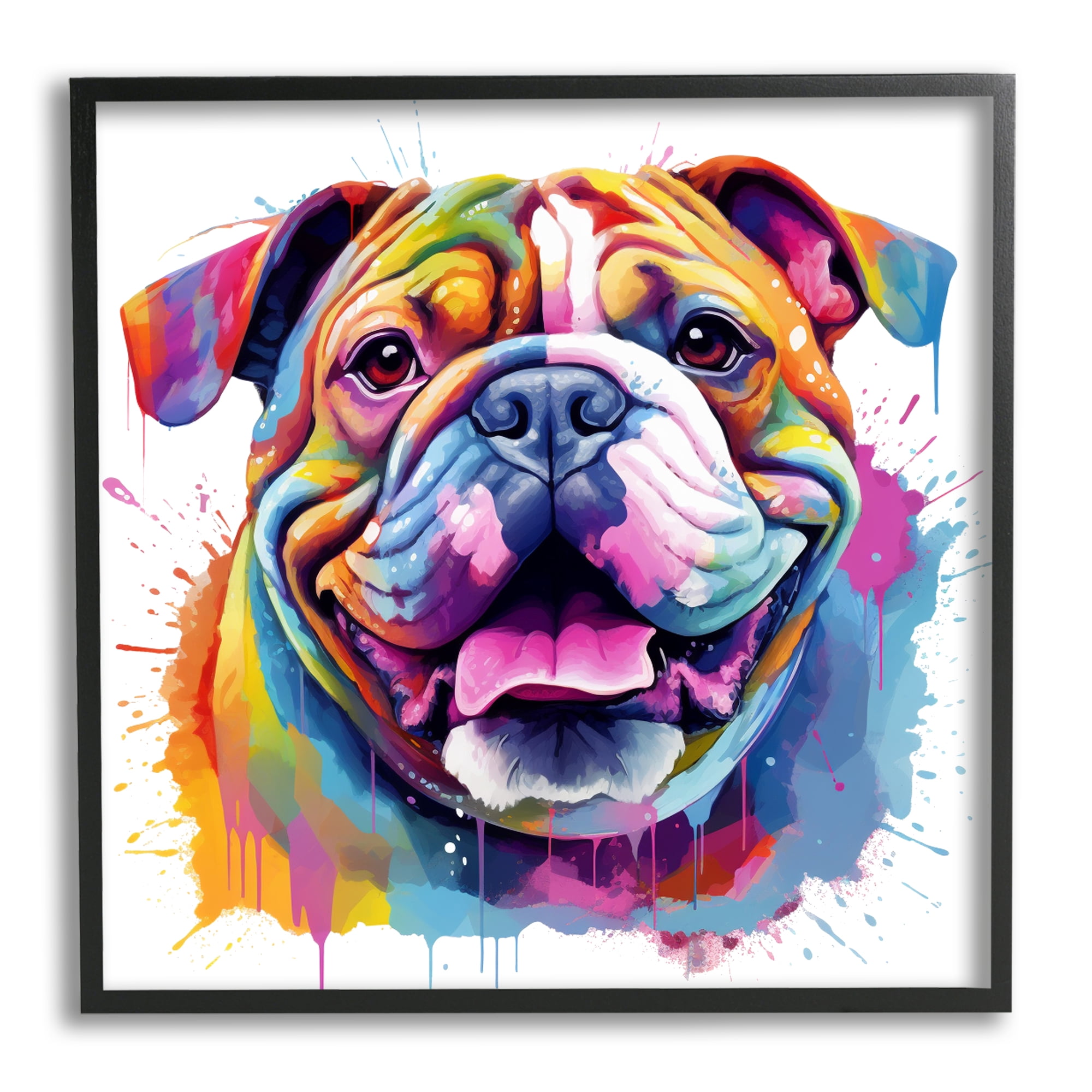 Stupell Industries Bulldog with Modern Splash Animals & Insects Painting Black Framed Art Print Wall Art, 24 x 24