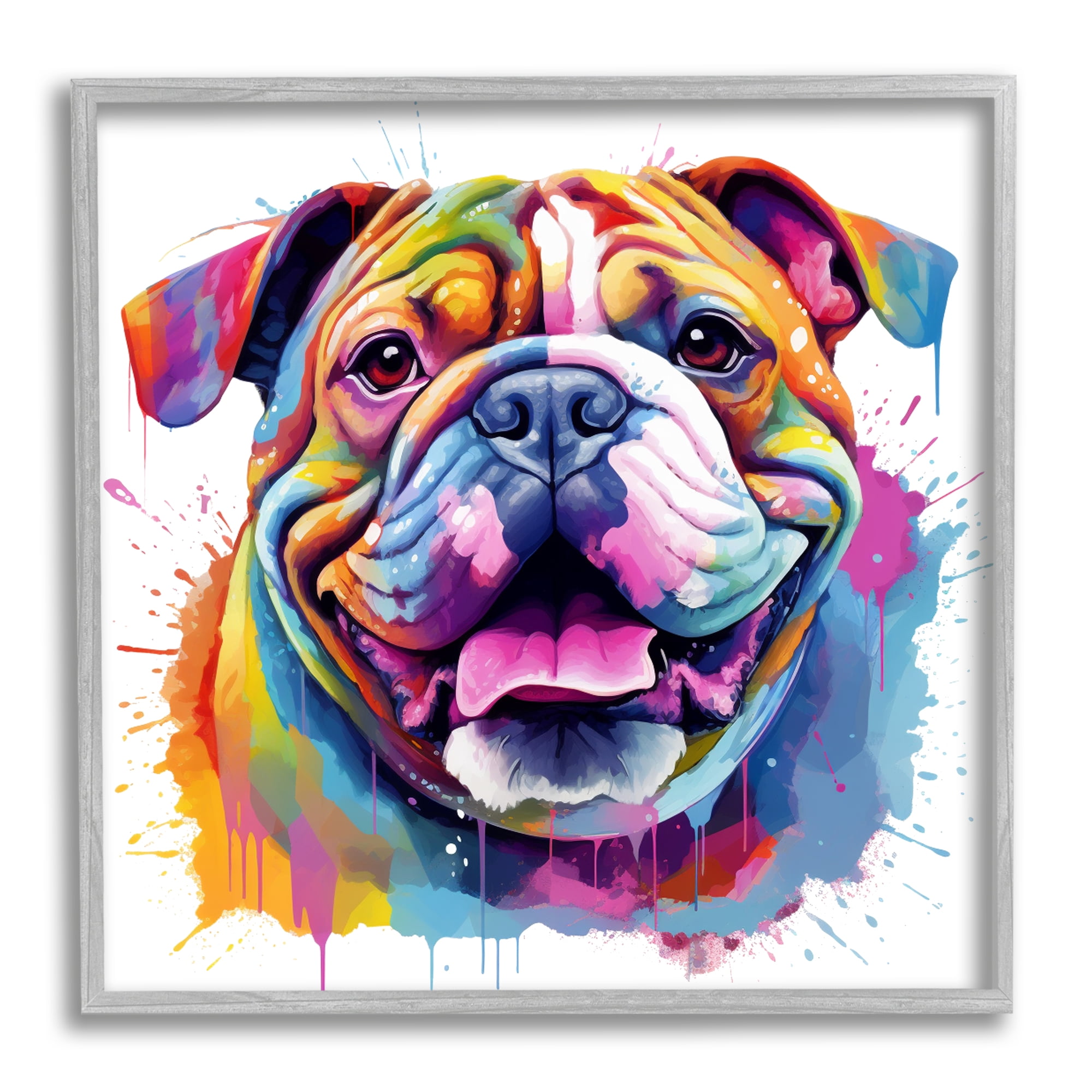 Stupell Industries Bulldog with Modern Splash Animals & Insects Painting Gray Framed Art Print Wall Art, 12 x 12