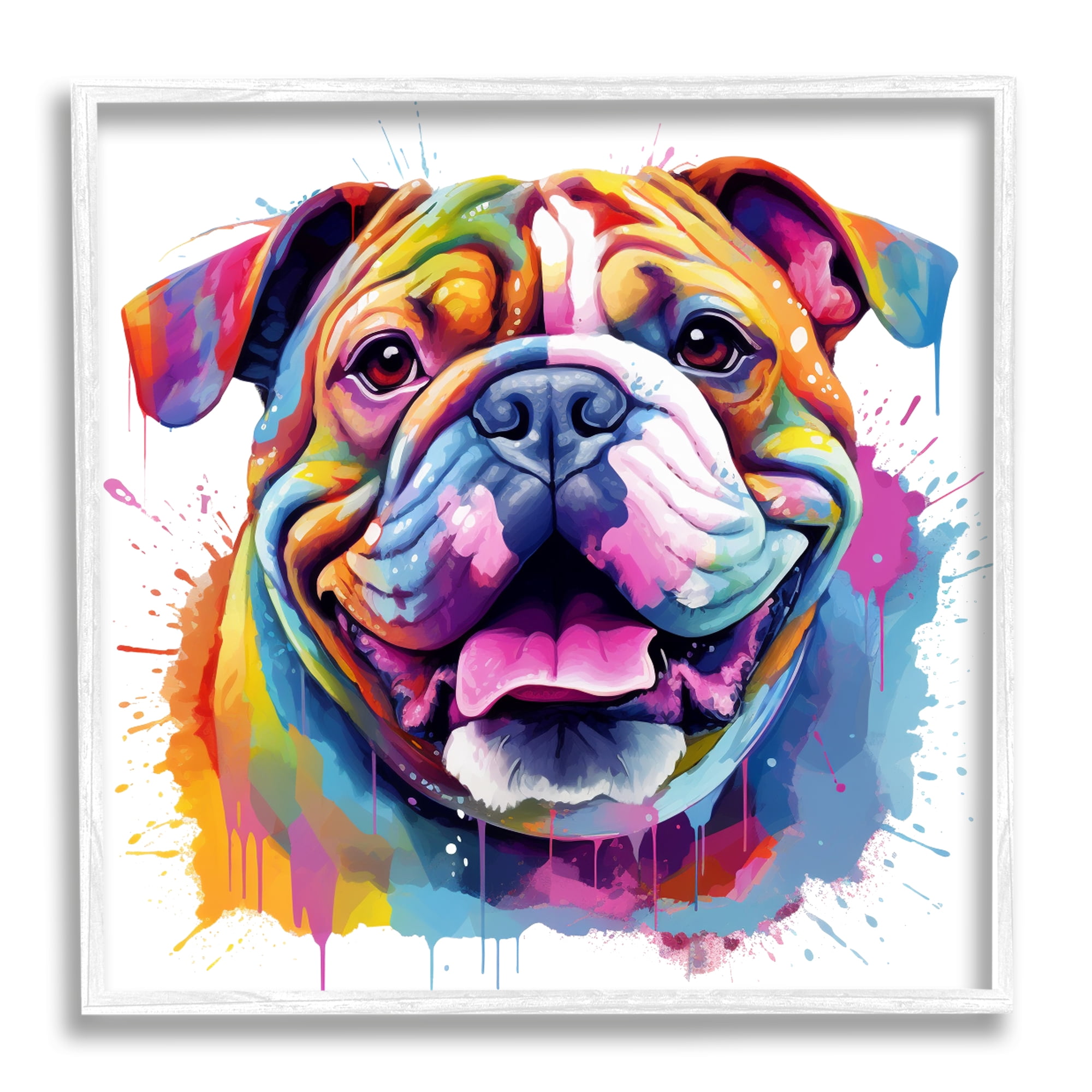 Stupell Industries Bulldog with Modern Splash Animals & Insects Painting White Framed Art Print Wall Art, 24 x 24