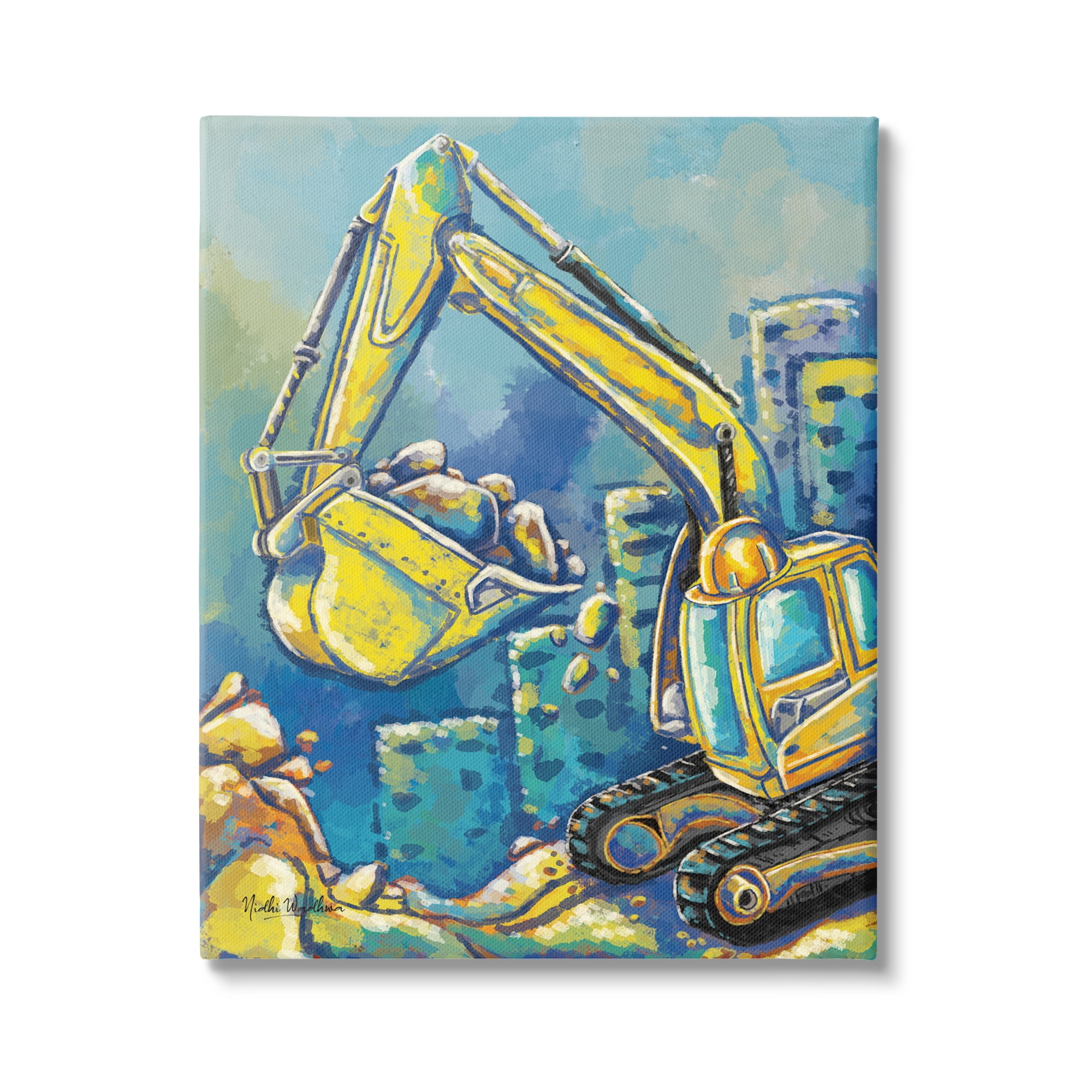 Stupell Industries Bulldozer Construction Painting Transportation Painting Gallery Wrapped Canvas Print Wall Art, 16 x 20