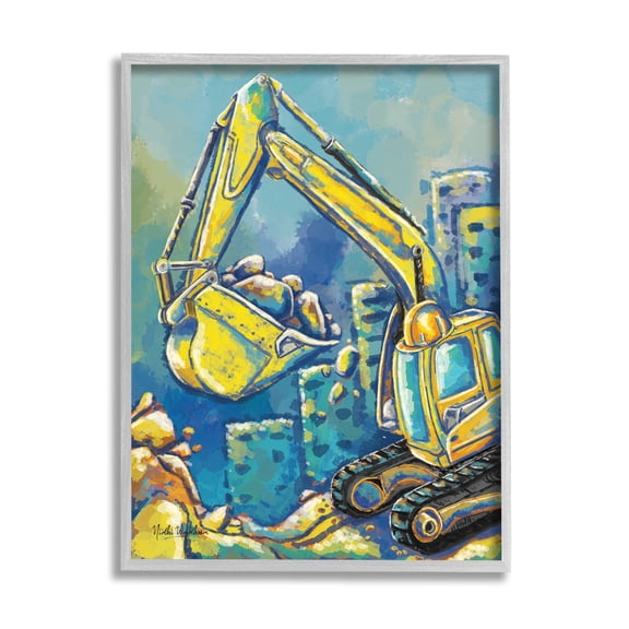 Stupell Industries Bulldozer Construction Painting Transportation Painting Gray Framed Art Print Wall Art, 11 x 14