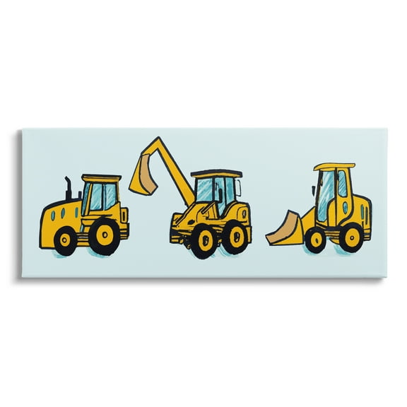 Stupell Industries Bulldozers on Blue Transportation Painting Gallery Wrapped Canvas Art Print Wall Art, 24 x 10