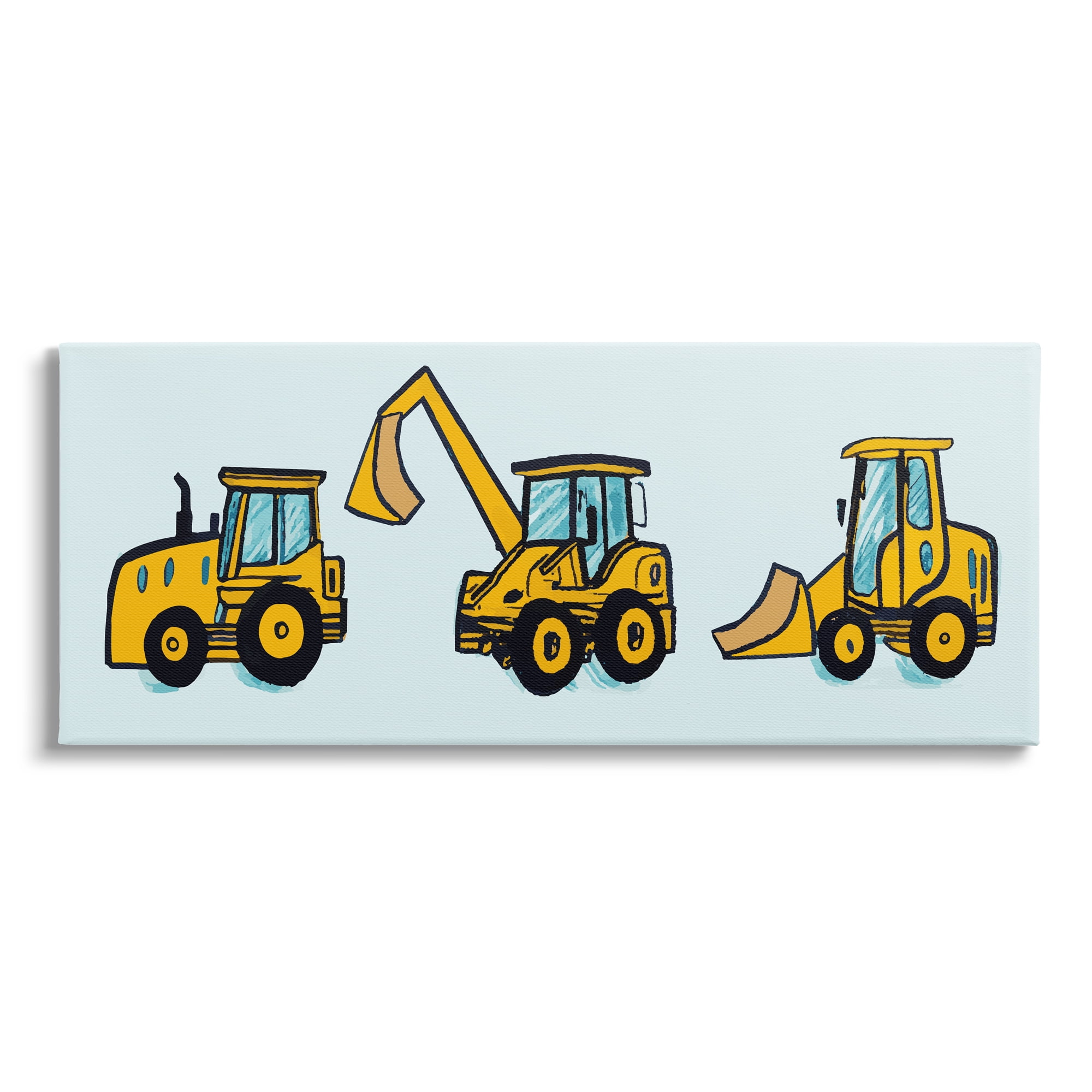 Stupell Industries Bulldozers on Blue Transportation Painting Gallery Wrapped Canvas Art Print Wall Art, 40 x 17