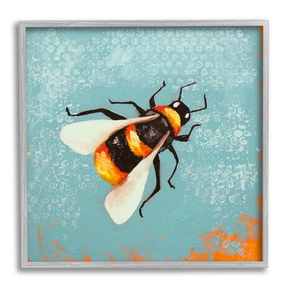 Stupell Industries Bumble Bee Blue Hive Pattern Painting Gray Framed Art Print Wall Art, Design by Lucia Stewart