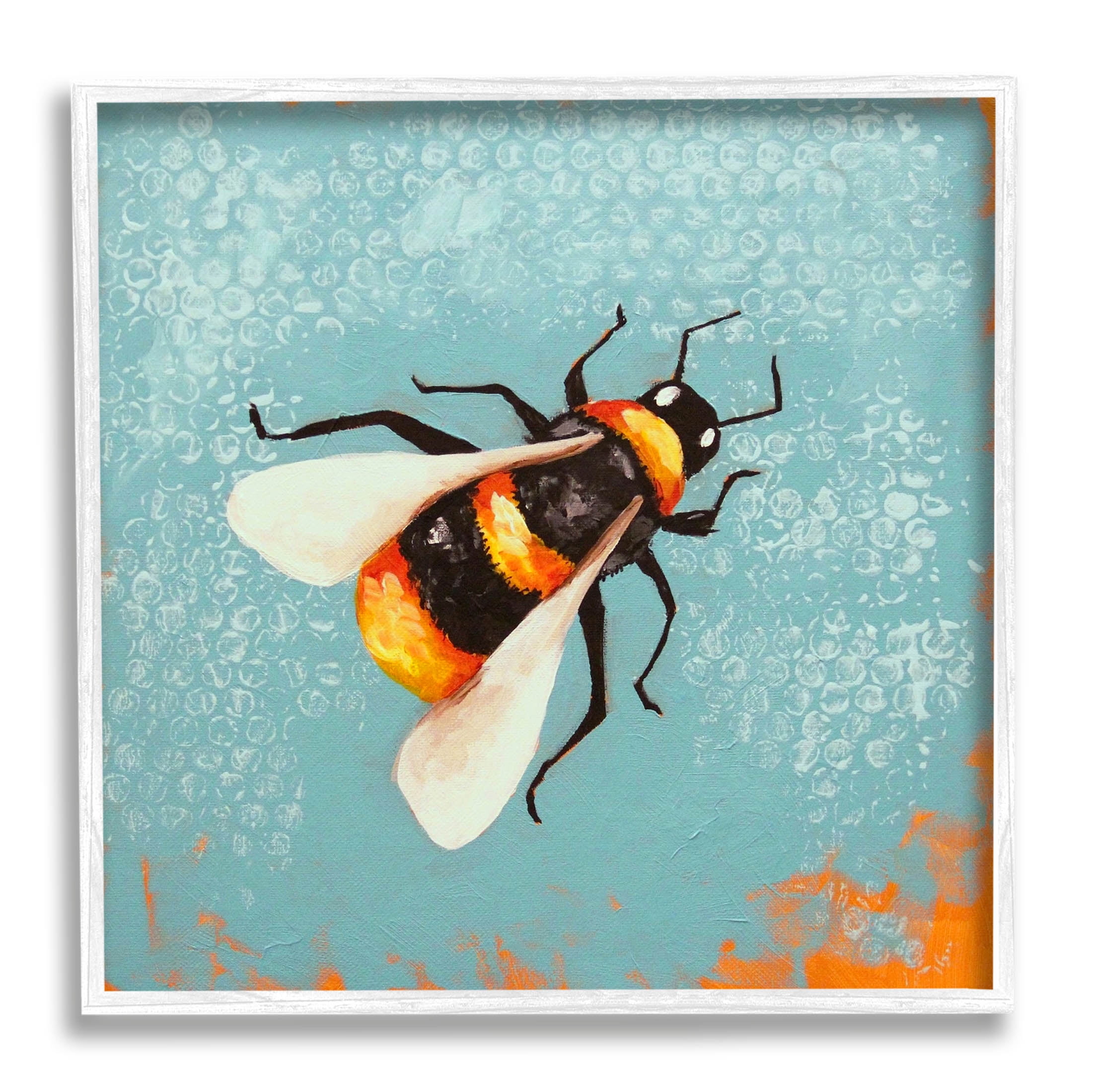 Stupell Industries Bumble Bee Blue Hive Pattern Painting White Framed ...