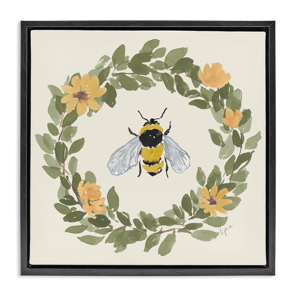 Stupell Industries Bumble Bee Celebration Country Charm Painting Black Floater Framed Canvas Art Print Wall Art, 25 x 25