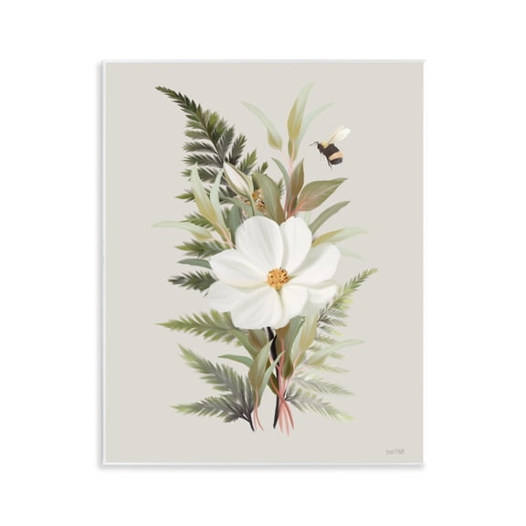 Stupell Industries Bumble Bee & Flower Floral Painting Unframed Art Print Wall Art, 11 x 14