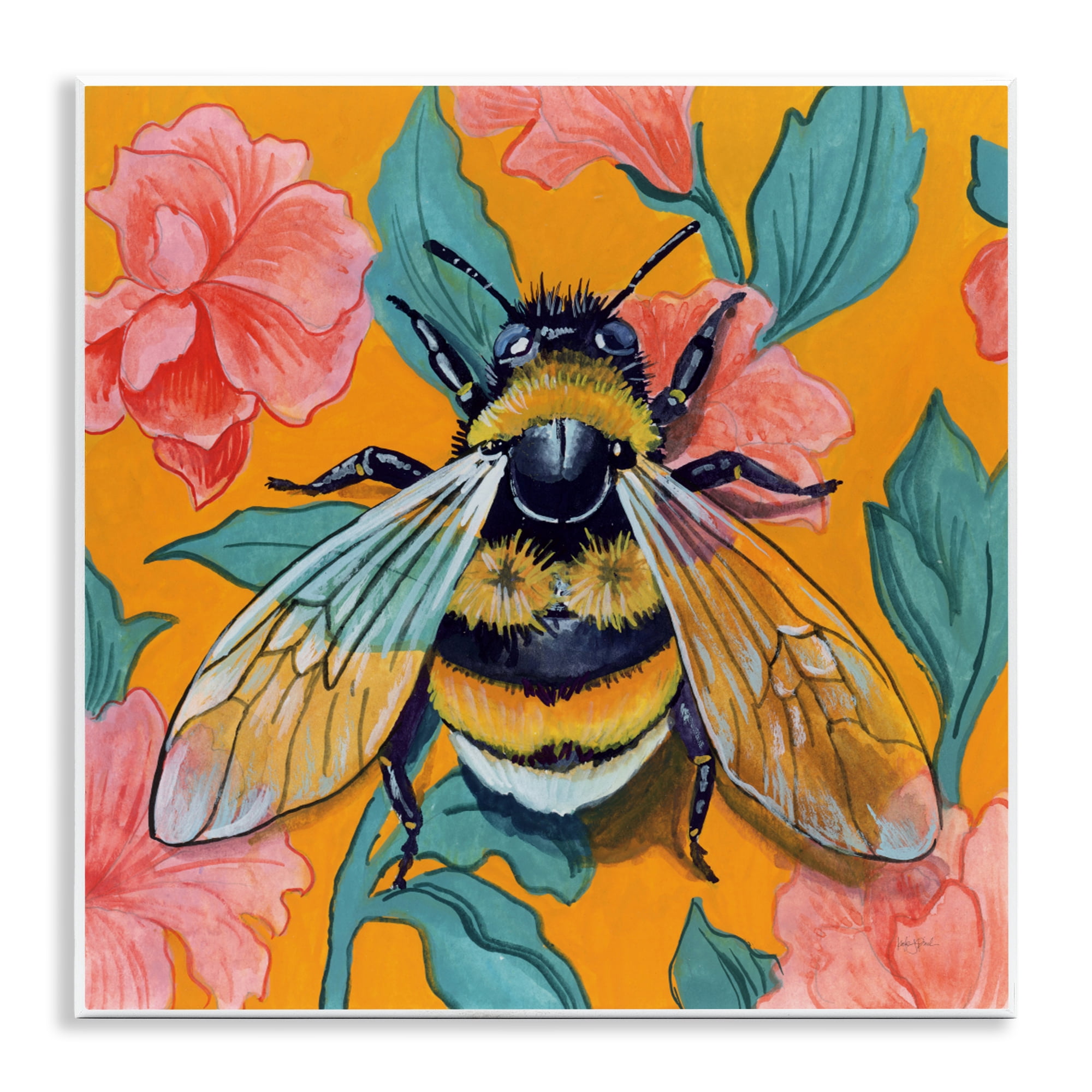 Stupell Industries Bumble Bee & Flower Pattern Wall Plaque Art, design by Kate Jarvik Birch