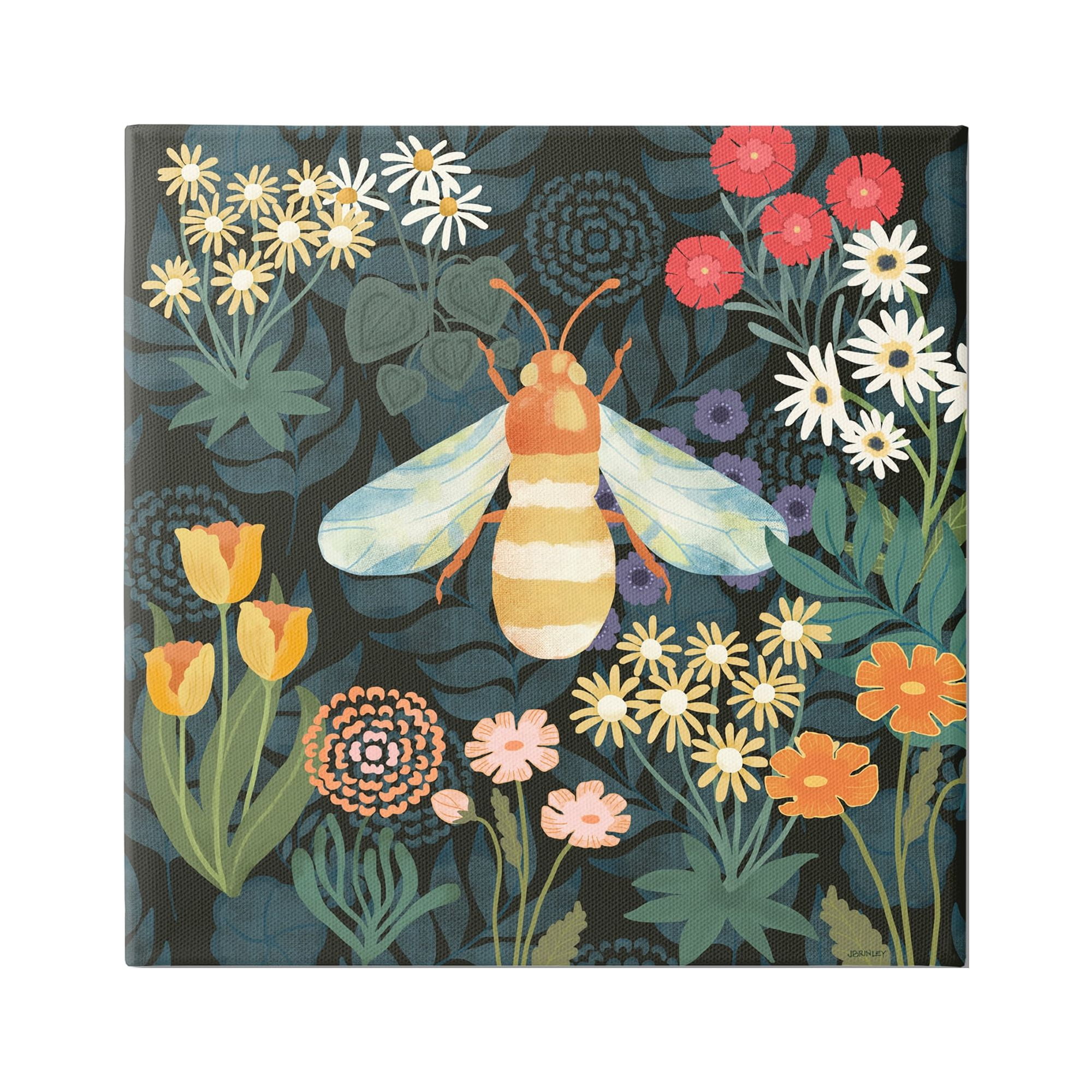 Stupell Industries Bumble Bee Garden Pattern Botanical & Floral Painting Gallery Wrapped Canvas Art Print Wall Art, 30 x 30