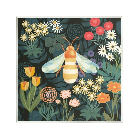 Stupell Industries Bumble Bee Garden Pattern Botanical & Floral Painting Unframed Art Print Wall Art, 12 x 12