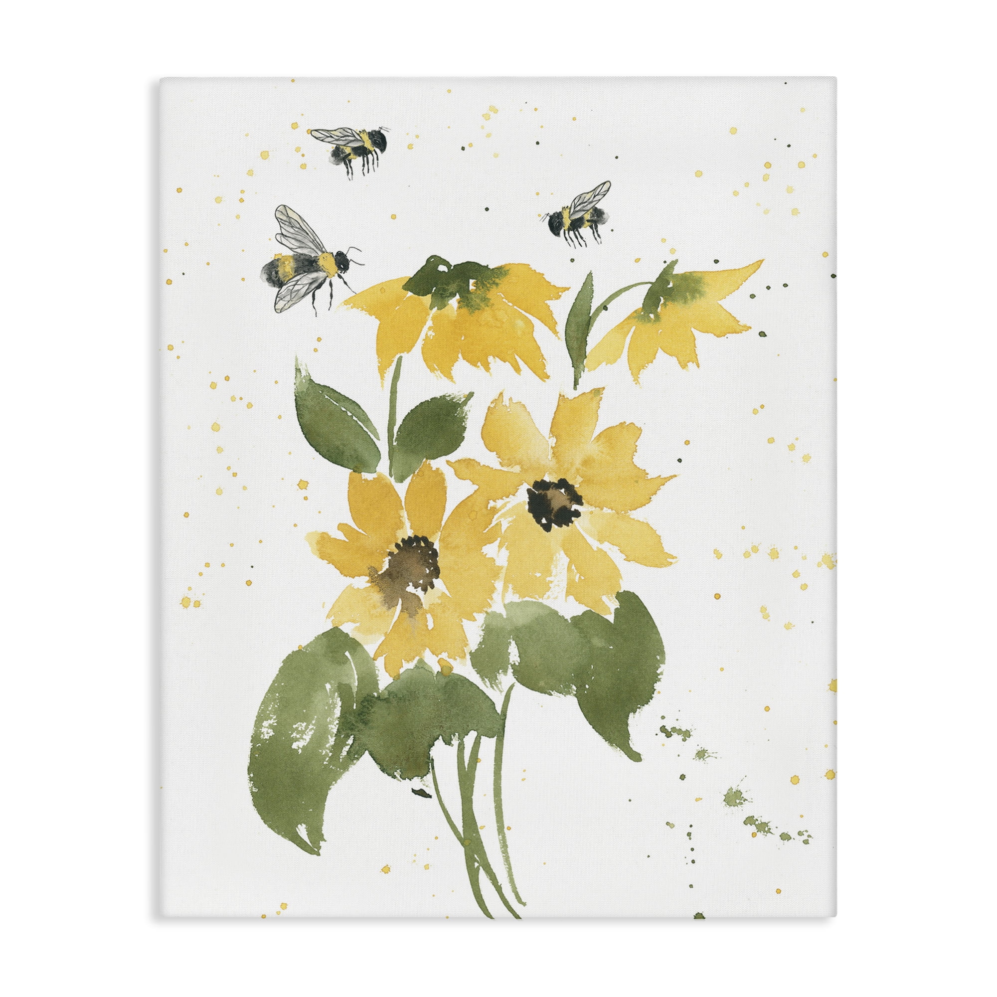 Stupell Industries Bumble Bees & Daisies Botanical & Floral Painting Gallery Wrapped Canvas Art Print Wall Art, 36 x 48