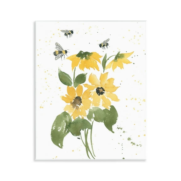Stupell Industries Bumble Bees & Daisies Botanical & Floral Painting Unframed Art Print Wall Art, 11 x 14