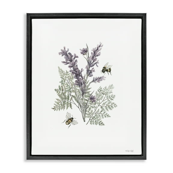Stupell Industries Bumble Bees & Lavender Animals & Insects Painting Black Floater Framed Art Print Wall Art, 17 x 21
