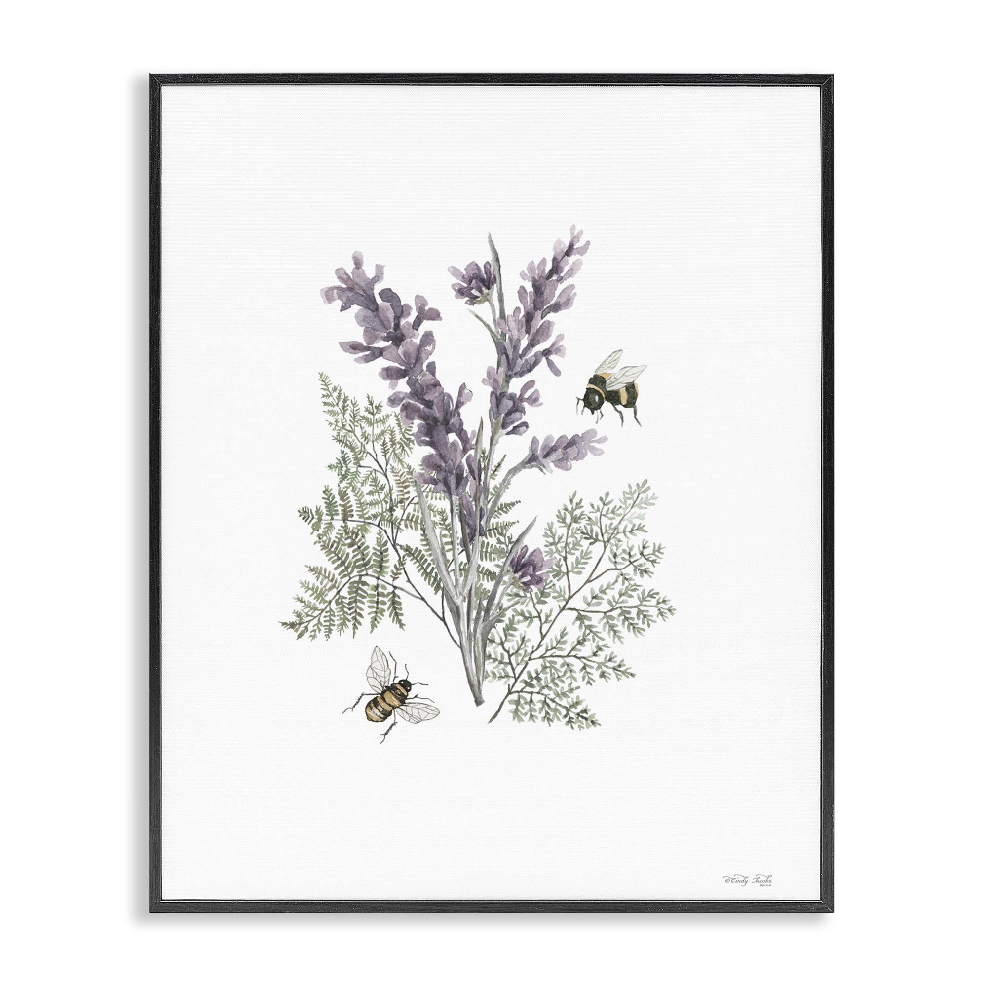 Stupell Industries Bumble Bees & Lavender Animals & Insects Painting Black Framed Art Print Wall Art, 11 x 14