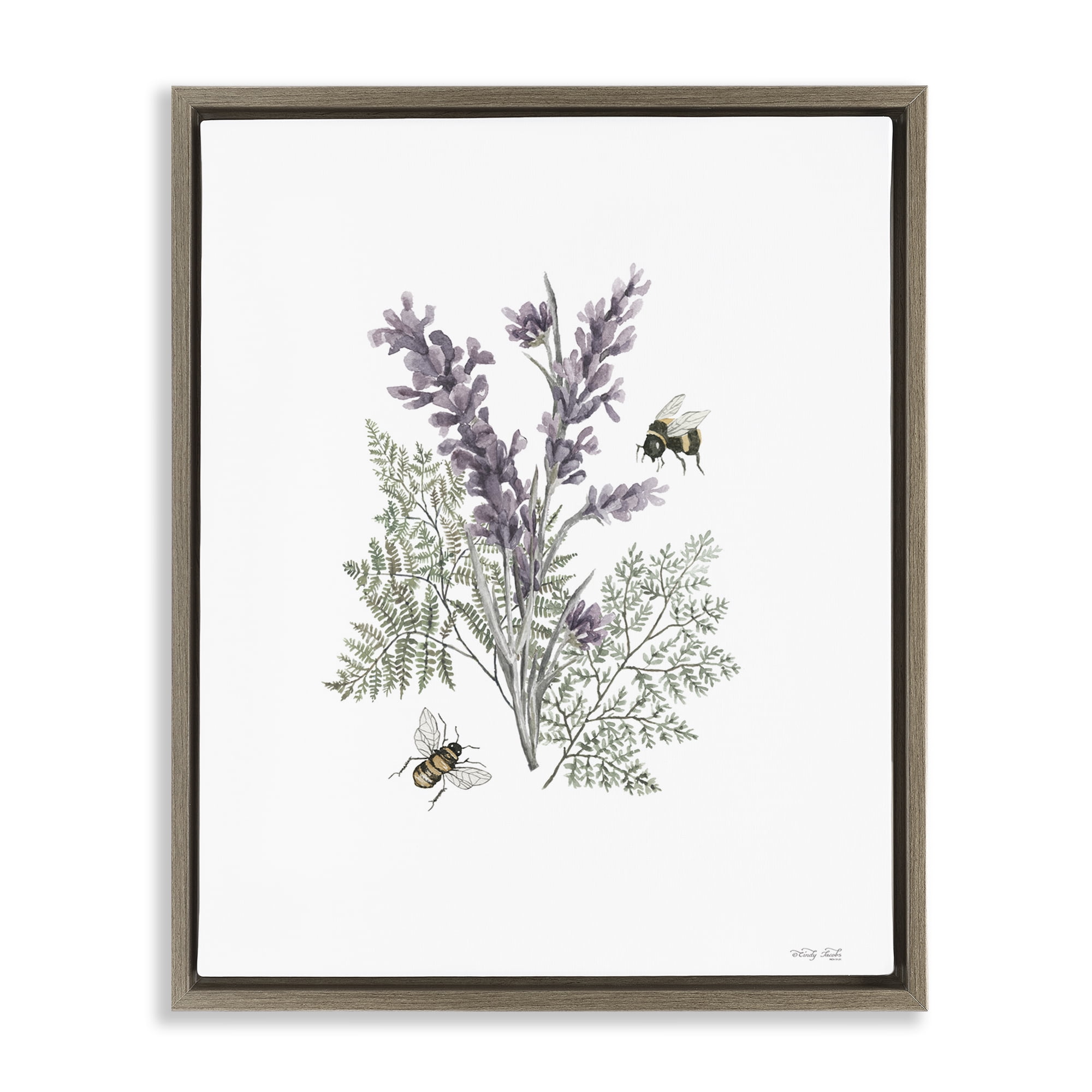 Stupell Industries Bumble Bees & Lavender Animals & Insects Painting Brown Floater Framed Art Print Wall Art, 25 x 31