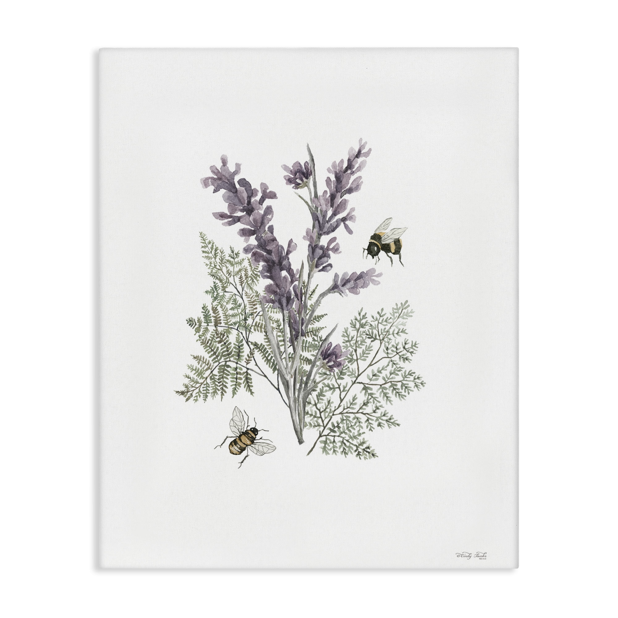 Stupell Industries Bumble Bees & Lavender Animals & Insects Painting Gallery Wrapped Canvas Art Print Wall Art, 36 x 48