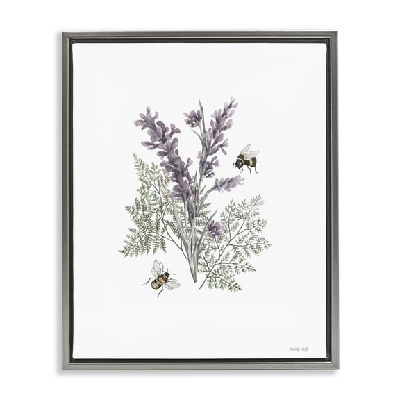 Stupell Industries Bumble Bees & Lavender Animals & Insects Painting Gray Floater Framed Art Print Wall Art, 17 x 21
