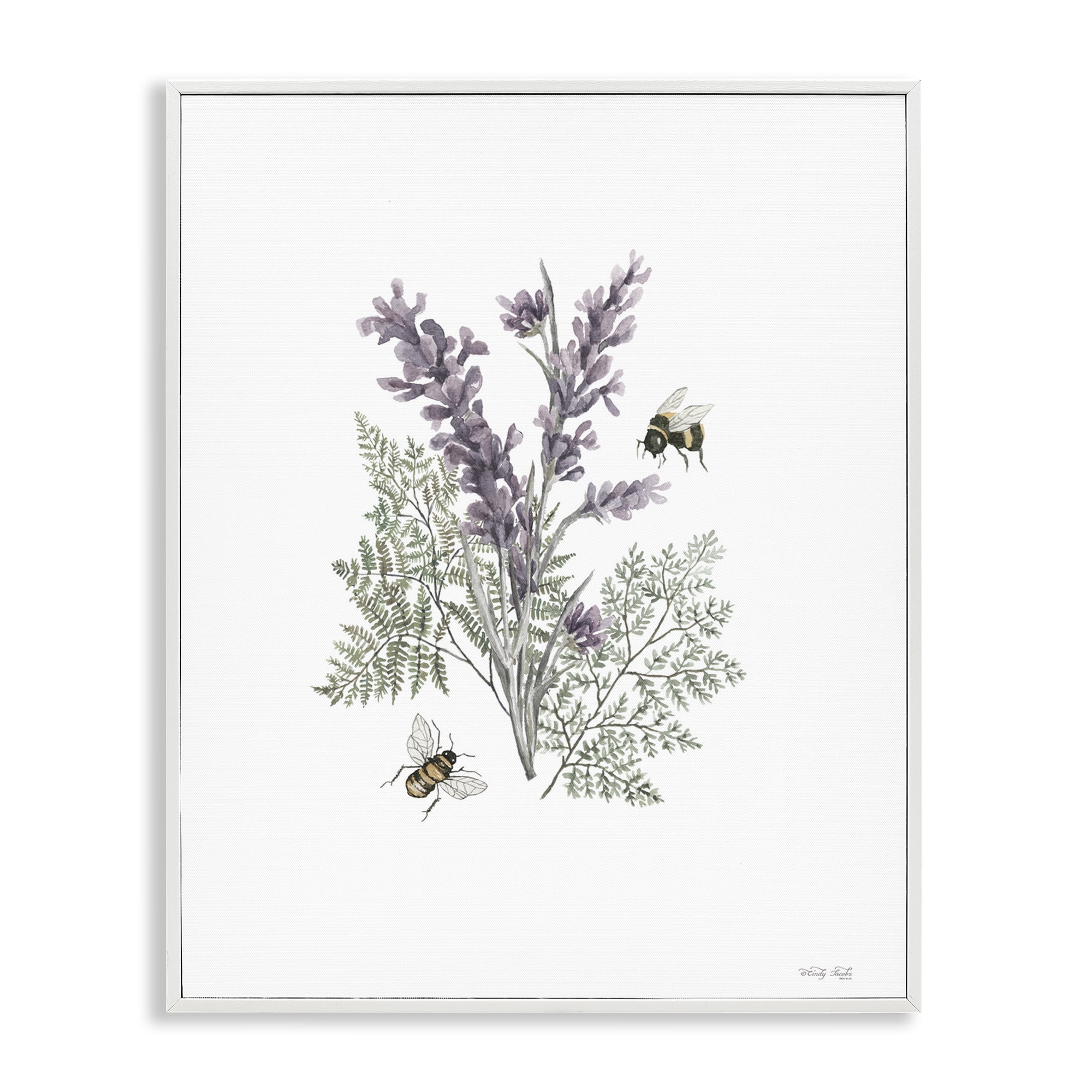 Stupell Industries Bumble Bees & Lavender Animals & Insects Painting White Framed Art Print Wall Art, 11 x 14