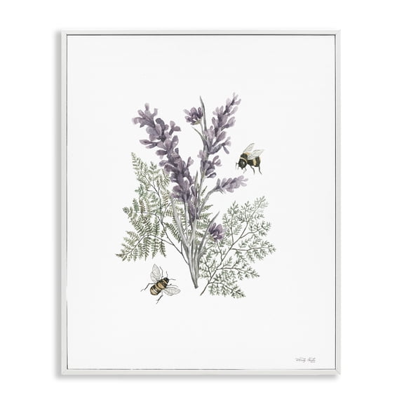 Stupell Industries Bumble Bees & Lavender Animals & Insects Painting White Framed Art Print Wall Art, 24 x 30