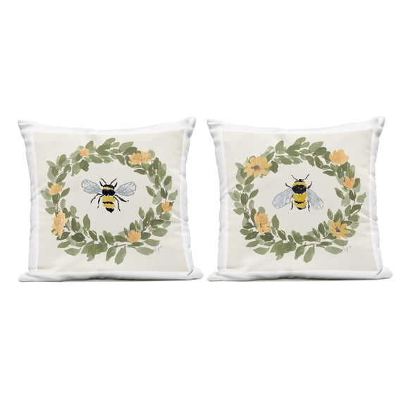 Stupell Industries Bumble Bees in Round Wreaths 2 Piece Outdoor Printed Pillow Set, design by Lucille Price