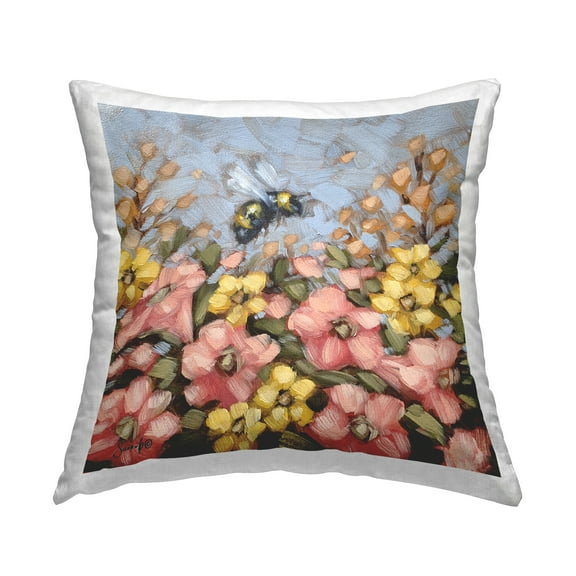 Stupell Industries Bumblebee Blooming Flower Meadow Printed Throw Pillow Design by Sara G. Designs
