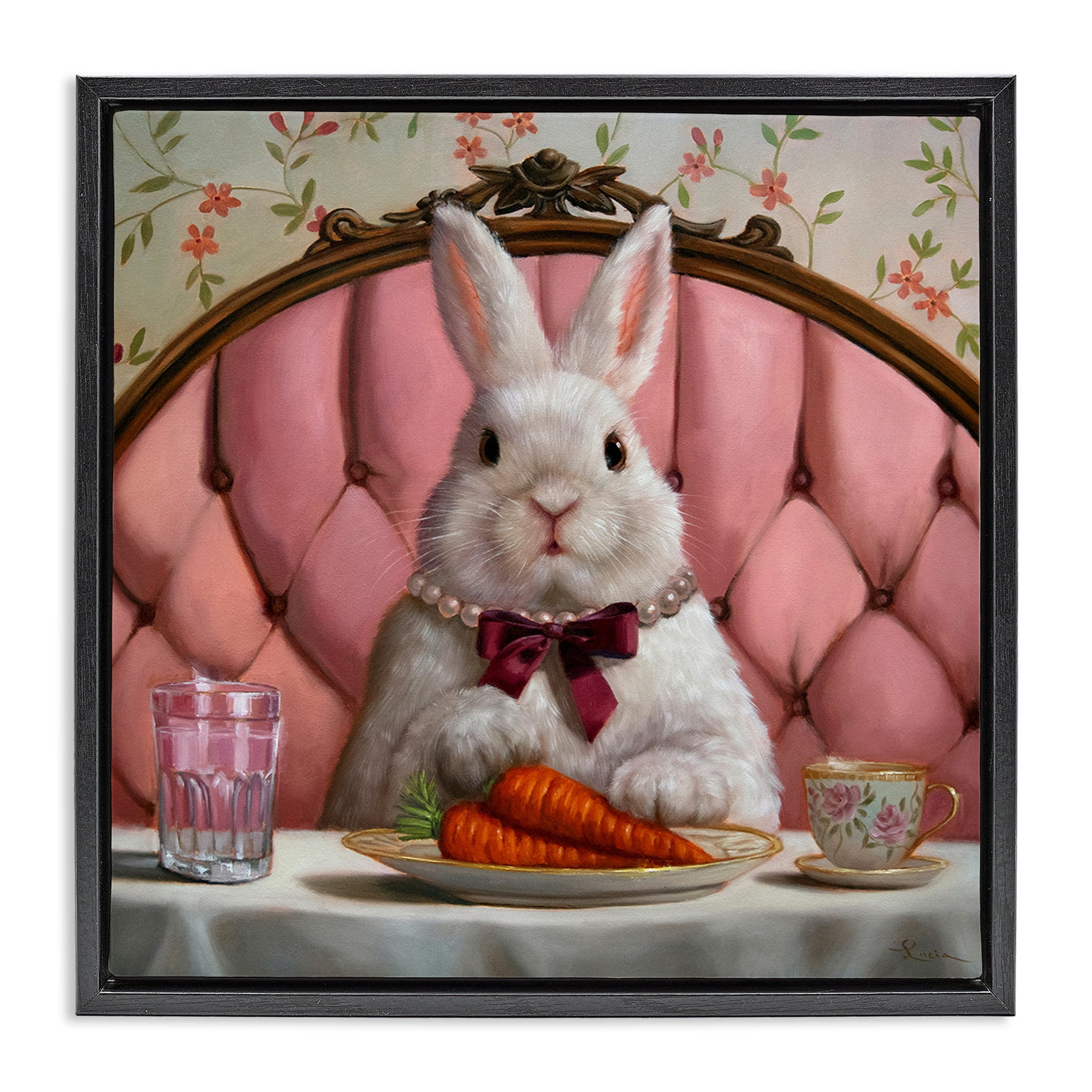 Stupell Industries Bun Appetit Rabbit Dining Black Framed Floater Canvas Wall Art, design by Lucia Heffernan