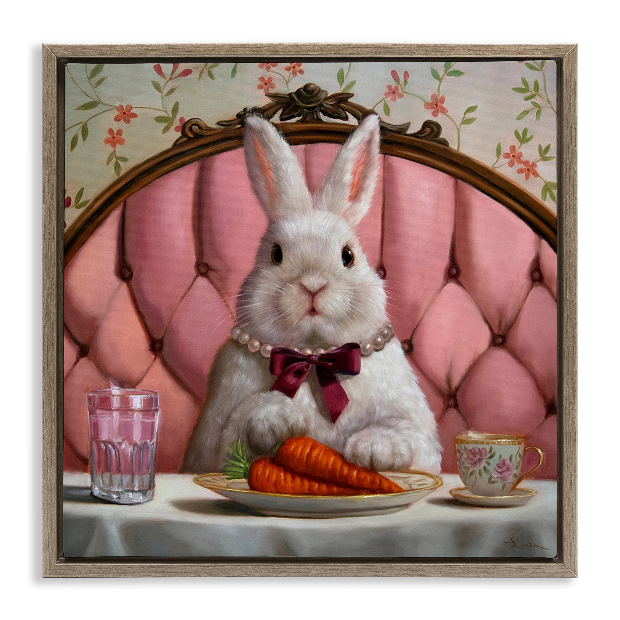 Stupell Industries Bun Appetit Rabbit Dining Brown Framed Floater Canvas Wall Art, design by Lucia Heffernan