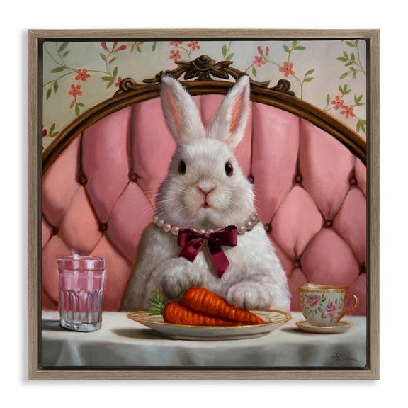 Stupell Industries Bun Appetit Rabbit Dining Brown Framed Floater Canvas Wall Art, design by Lucia Heffernan