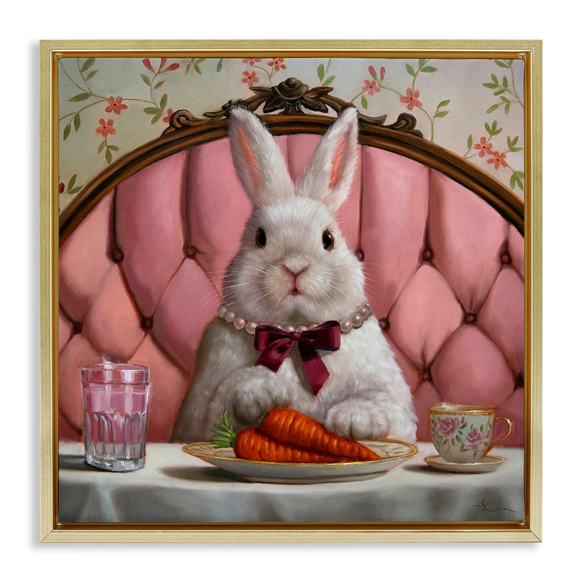 Stupell Industries Bun Appetit Rabbit Dining Gold Framed Floater Canvas Wall Art, design by Lucia Heffernan