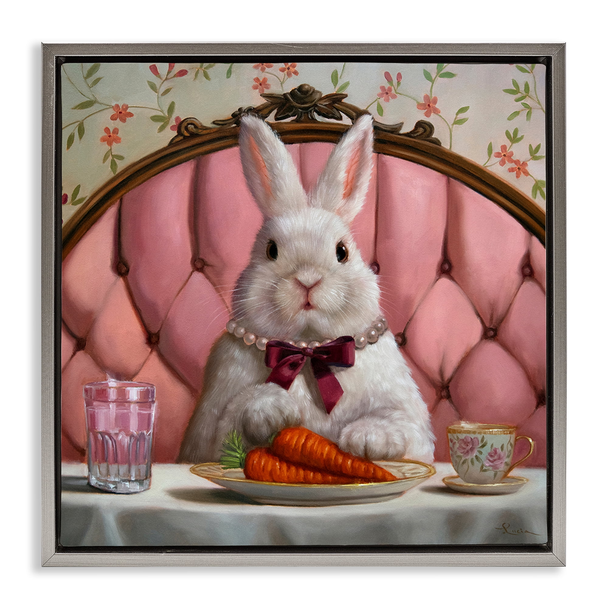 Stupell Industries Bun Appetit Rabbit Dining Gray Framed Floater Canvas Wall Art, design by Lucia Heffernan