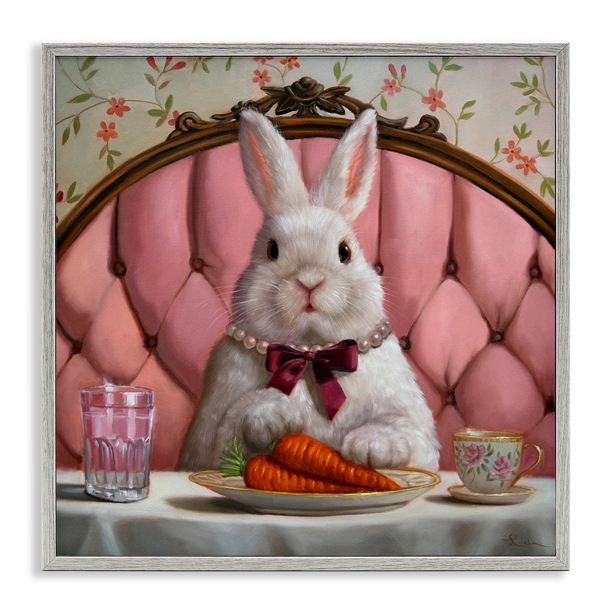 Stupell Industries Bun Appetit Rabbit Dining Gray Framed Giclee Art, design by Lucia Heffernan
